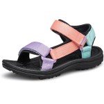 vibdiv Girls Sandals Kids Adjustable Strap Lightweight Sport Sandals Beach Outdoor Shoes for Girls Orange Purple Little Kid Size 11