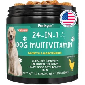 Multivitamin Chews for Dogs Vitamins Supplements Treats with Glucosamine Chondroitin for Dog Immunity Mobility Energy Heart Health Pet Skin and Coat Allergy Hip Joint Support Gut Digestion 120 Counts