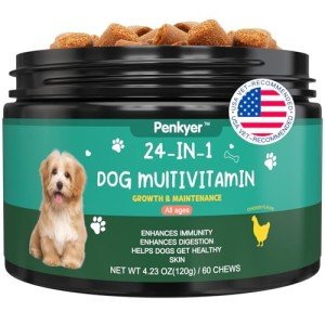 Multivitamin Chews for Dogs Vitamins Supplements Puppy Treats with Glucosamine Chondroitin for Dog Immunity Mobility Energy Heart Health Pet Skin and Coat Allergy Hip Joint Support Gut Digestion