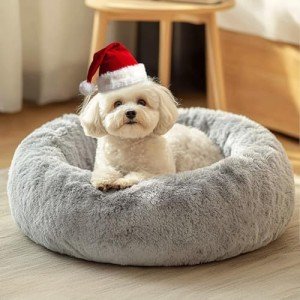 JOLLYVOGUE Dog Beds, Calming Small Dog Bed, Anti-Anxiety Dog Bed for Small Dogs, Fluffy Donut Dog Bed, Cozy Dog Cat Cushion Bed for Small Medium Dogs and Cats (20")
