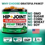 Hemp Hip and Joint Supplement for Dogs - Glucosamine for Dogs - 170 Dog Joint Pain Relief Treats - Chondroitin, MSM, Hemp Oil - Advanced Dog Joint Supplement Health - Mobility Support Chews