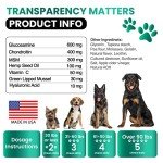 Hemp Hip and Joint Supplement for Dogs - Glucosamine for Dogs - 170 Dog Joint Pain Relief Treats - Chondroitin, MSM, Hemp Oil - Advanced Dog Joint Supplement Health - Mobility Support Chews
