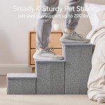 ChiXnuggle Dog Stairs for Bed and Couch - 17" H, 3 Step Portable Dog Steps with Detachable Mats & Storage, Foldable Pet Steps for Small Medium or Large Dogs Puppy, Grey