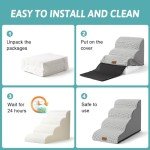 COZY KISS Dog Stairs for Small Dogs, Curved Pet Step with Leakproof Cover, High Density Foam Cat Ramp for Bed or Sofa, Lightweight, Durable, Comfort, 15.7x22.4x15.7 inch, 3 Tiers, White Black