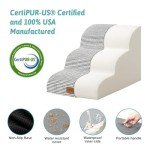 COZY KISS Dog Stairs for Small Dogs, Curved Pet Step with Leakproof Cover, High Density Foam Cat Ramp for Bed or Sofa, Lightweight, Durable, Comfort, 15.7x22.4x15.7 inch, 3 Tiers, White Black