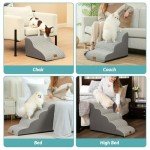 COZY KISS Dog Stairs for Small Dogs, Curved Pet Step with Leakproof Cover, High Density Foam Cat Ramp for Bed or Sofa, Lightweight, Durable, Comfort, 15.7x22.4x15.7 inch, 3 Tiers, White Black