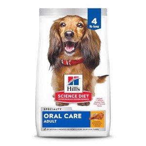 Hill's Science Diet Oral Care, Adult 1-6, Plaque & Tartar Buildup Support, Dry Dog Food, Chicken, Rice, & Barley, 4 lb Bag