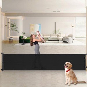 Rengue 140 Inch Retractable Baby Gates, Extra Wide Baby Gates for Large Openings, Mesh Dog Gate Retractable, Safety Gates for Kids or Pets, Extra Long Baby Gates for Stairs Doorway (Black, 140 ")