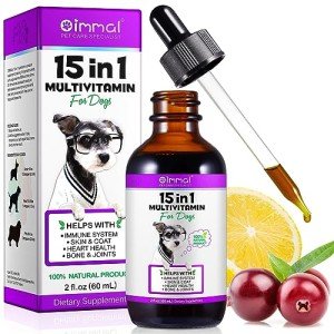 15 in 1 Dog Multivitamin Drops for Dogs - Dog Vitamins & Supplements Natural Dog Multivitamins and Minerals - Glucosamine, MSM for Skin & Coat, Heart Health, Bones, Joint, Immune System Support