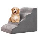 4 Steps Dog Stairs for Small Dogs, 18.5 inch High Pet Stairs, 30D Foam Dog Dtairs & Steps, Curved Steps and Small Step Angle Protect Your Pet's Joints, Dog Ramp for Bed，with Non-Slip Bottom, Grey