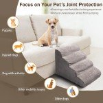 4 Steps Dog Stairs for Small Dogs, 18.5 inch High Pet Stairs, 30D Foam Dog Dtairs & Steps, Curved Steps and Small Step Angle Protect Your Pet's Joints, Dog Ramp for Bed，with Non-Slip Bottom, Grey