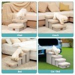 COZY KISS Pet Stair for Small Dogs with Storage, 9.6" H Foldable Dog Ramp with Soft Leakproof Cover, Older Cat Steps for Chair Couch Sofa, Lightweight, Comfort, 19.7x13x9.6 inch, Beige, 2 Tiers
