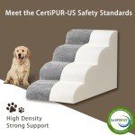 4 Steps Dog Stairs for Small Dogs, 18.5 inch High Pet Stairs, 30D Foam Dog Dtairs & Steps, Curved Steps and Small Step Angle Protect Your Pet's Joints, Dog Ramp for Bed，with Non-Slip Bottom, Grey