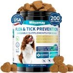 Woyamay Flea and Tick Prevention for Dogs Chewables, 200 Soft Treats, Natural Dog Flea and Tick Treatment, Oral Flea Pills for Dogs Supplement, Flea and Tick Chews for Dogs Puppies, All Breeds & Sizes