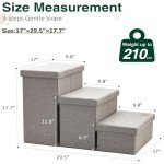 Love's cabin Dog Stairs for High Bed 18"H,Foldable Pet Stairs for Small Medium or Large Dogs Puppy with Storage for Bed or Couch, Cat Dog Steps Ramp with Zip up to 210 lbs(Solid Grey,3 Steps no Condo)