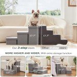 Love's cabin Dog Stairs for High Bed 18"H,Foldable Pet Stairs for Small Medium or Large Dogs Puppy with Storage for Bed or Couch, Cat Dog Steps Ramp with Zip up to 210 lbs(Solid Grey,3 Steps no Condo)