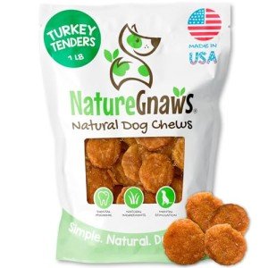 Nature Gnaws USA Turkey Tenders (1Lb) - Delicious Grain-Free Dog Treats for Small, Medium & Large Breeds - Natural Jerky Chews for Dogs.