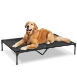 PVY XL Elevated Cooling Outdoor Dog Bed - Raised Dog Cots Beds for Large Dogs, Portable Indoor & Outdoor Pet Hammock Bed with Skid-Resistant Feet, Frame with Breathable Mesh, Black, 49 inches