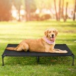 PVY XL Elevated Cooling Outdoor Dog Bed - Raised Dog Cots Beds for Large Dogs, Portable Indoor & Outdoor Pet Hammock Bed with Skid-Resistant Feet, Frame with Breathable Mesh, Black, 49 inches
