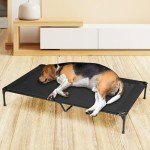 PVY XL Elevated Cooling Outdoor Dog Bed - Raised Dog Cots Beds for Large Dogs, Portable Indoor & Outdoor Pet Hammock Bed with Skid-Resistant Feet, Frame with Breathable Mesh, Black, 49 inches