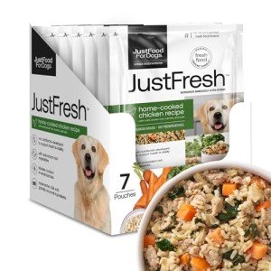 JustFoodForDogs JustFresh Home-Cooked Chicken Dog Food with No Preservatives, Resealable Packaging, Human Grade Wet Dog Food, 12 oz - 7 Pack