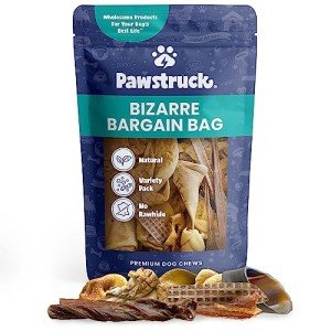 Pawstruck Bizarre Bargain Bag Assorted Natural Dog Chew Treats - Animal Ears, Jerky, Bones, Hooves, Beef Straps - Long Lasting Rawhide Alternative for Chewers All Breeds - 1 lb - Packaging May Vary