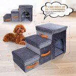 Topmart Foldable Dog Stairs for Bed,3-Step Pet Stairs for Small Dogs, Dog Ramp with 2 Storage Boxes & Dog Condo for Older, Injured & Short-Legged Dogs