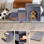 Topmart Foldable Dog Stairs for Bed,3-Step Pet Stairs for Small Dogs, Dog Ramp with 2 Storage Boxes & Dog Condo for Older, Injured & Short-Legged Dogs