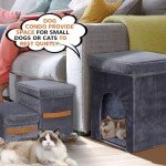 Topmart Foldable Dog Stairs for Bed,3-Step Pet Stairs for Small Dogs, Dog Ramp with 2 Storage Boxes & Dog Condo for Older, Injured & Short-Legged Dogs