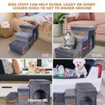 Topmart Foldable Dog Stairs for Bed,3-Step Pet Stairs for Small Dogs, Dog Ramp with 2 Storage Boxes & Dog Condo for Older, Injured & Short-Legged Dogs