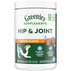 Greenies Supplements Hip and Joint Supplements for Dogs, Chicken Flavor, 16.2 oz., 80-Count Soft Chews Dog Joint Supplements