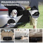 PetRuna Extra Wide Dog Stairs for Car, Foldable Dog Ramp for Car with Non-Slip Surface, Portable Dog Stairs Lightweight Dog Steps for Cars and SUV, High Beds, Truck, Supports up to 250 lbs, 4 Steps