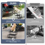 PetRuna Extra Wide Dog Stairs for Car, Foldable Dog Ramp for Car with Non-Slip Surface, Portable Dog Stairs Lightweight Dog Steps for Cars and SUV, High Beds, Truck, Supports up to 250 lbs, 4 Steps