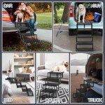 PetRuna Extra Wide Dog Stairs for Car, Foldable Dog Ramp for Car with Non-Slip Surface, Portable Dog Stairs Lightweight Dog Steps for Cars and SUV, High Beds, Truck, Supports up to 250 lbs, 4 Steps