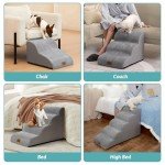 COZY KISS Dog Stairs for Small Dogs 19.7" H, Pet Step with Leakproof Cover, High Density Foam Cat Ramp for Bed, Couch or Sofa, Lightweight, Durable, Comfort, 15.7x28.3x19.7 inch, 4 Tiers, Grey