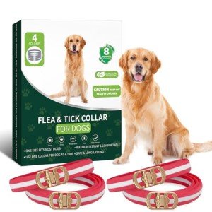 4 Pack Flea and Tick Collar for Dogs- Adjustable Dog Flea and Tick Collar- 32 Months Dog Flea and Tick Treatment - Water Resistant Dog Flea Collars for Puppy Small Medium Large Dog- Red & White