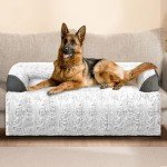 blunique Calming Extra Large Dog Couch Bed, 45 x 37 inch Waterproof Memory Foam Dog Bed for Couch, Durable Fluffy Fuzzy Dog Bed Mats with Washable Removable Cover Protector for Sofa, Bedside - Grey