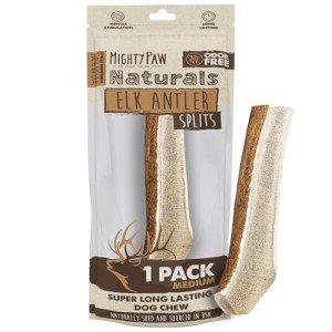 Mighty Paw Split Elk Antlers for Dogs (Sourced in The USA) | 1 Pack, Medium 5”+ Long Lasting Dog Bones for Aggressive Chewers - Naturally Shed Split Deer Antler for Dogs - Low Odor Dog Antler Chews