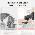 S&Q's CERAMICS Raised Slow Feeder Cat Bowl, Ceramic Elevated and Titled Glass Cat Food Bowl Small Dogs Slow Feeder Bowl, Flower Shaped Cute Cat Bowl for Dry and Wet Food (Pink, 5.8")