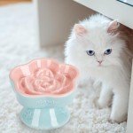 S&Q's CERAMICS Raised Slow Feeder Cat Bowl, Ceramic Elevated and Titled Glass Cat Food Bowl Small Dogs Slow Feeder Bowl, Flower Shaped Cute Cat Bowl for Dry and Wet Food (Pink, 5.8")