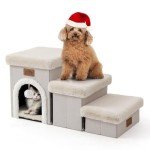 COZY KISS Pet Stairs with Storage or Condo, 14" H Small Dogs Foldable Step with Soft Cover, Older Cat Steps for Bed Couch Sofa, Stable, Comfort, Up to 180 Lbs, 13x27x14 inch, 3 Tiers, Beige