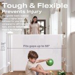 Mom's Choice Award-Cumbor 55" Wide Retractable Baby Gates for Stairs, Retractable Mesh Pet Gate for Dogs, Puppy Essencial Fit for Baseboards Safety Toddler Gates for The House, White