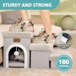 COZY KISS Pet Stairs with Storage or Condo, 14" H Small Dogs Foldable Step with Soft Cover, Older Cat Steps for Bed Couch Sofa, Stable, Comfort, Up to 180 Lbs, 13x27x14 inch, 3 Tiers, Beige