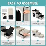 COZY KISS Pet Stairs with Storage or Condo, 14" H Small Dogs Foldable Step with Soft Cover, Older Cat Steps for Bed Couch Sofa, Stable, Comfort, Up to 180 Lbs, 13x27x14 inch, 3 Tiers, Beige