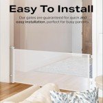 Mom's Choice Award-Cumbor 55" Wide Retractable Baby Gates for Stairs, Retractable Mesh Pet Gate for Dogs, Puppy Essencial Fit for Baseboards Safety Toddler Gates for The House, White