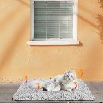 Nobleza Self Heating Pet Pad, Super Soft Thermal Dog Crate Bed Mat for Sleeping, Washable Anti-Slip Self Warming Cat Kennel Pad for Small Medium Large Cats Dogs Indoor Outdoor (White&Grey, L)