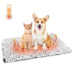 Nobleza Self Heating Pet Pad, Super Soft Thermal Dog Crate Bed Mat for Sleeping, Washable Anti-Slip Self Warming Cat Kennel Pad for Small Medium Large Cats Dogs Indoor Outdoor (White&Grey, L)