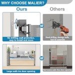 Malier Retractable Baby Gate, 36-60" No Drilling Pressure Mounted Mesh Baby Gate or Mesh Dog Gate for Indoor, Extra Wide Metal Frame Dog Gate Walk Through Safety Gray Baby Gate for Stairs, Doorways