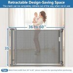 Malier Retractable Baby Gate, 36-60" No Drilling Pressure Mounted Mesh Baby Gate or Mesh Dog Gate for Indoor, Extra Wide Metal Frame Dog Gate Walk Through Safety Gray Baby Gate for Stairs, Doorways