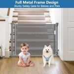 Malier Retractable Baby Gate, 36-60" No Drilling Pressure Mounted Mesh Baby Gate or Mesh Dog Gate for Indoor, Extra Wide Metal Frame Dog Gate Walk Through Safety Gray Baby Gate for Stairs, Doorways